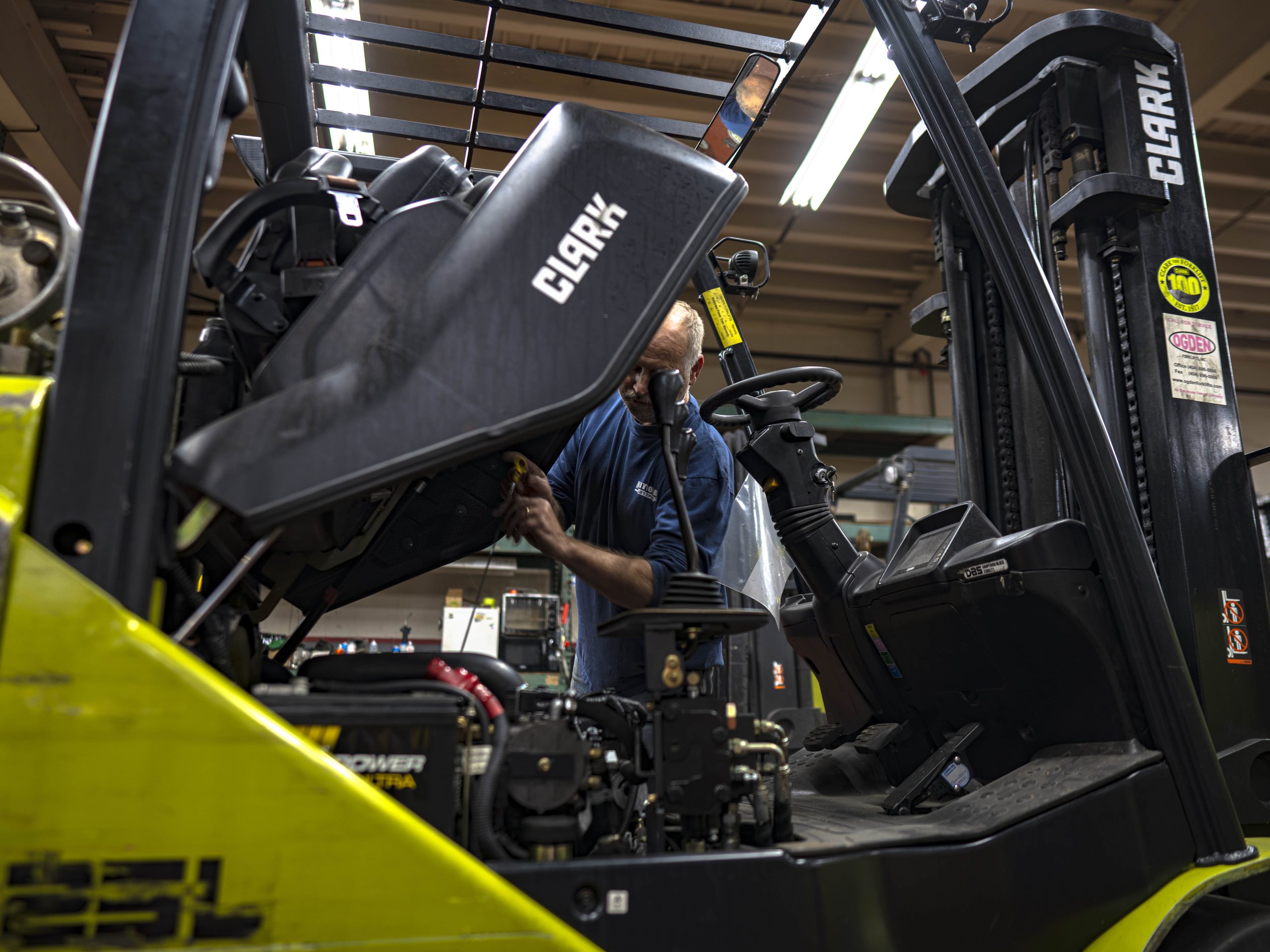 forklift being serviced and repaired at National Lift Truck