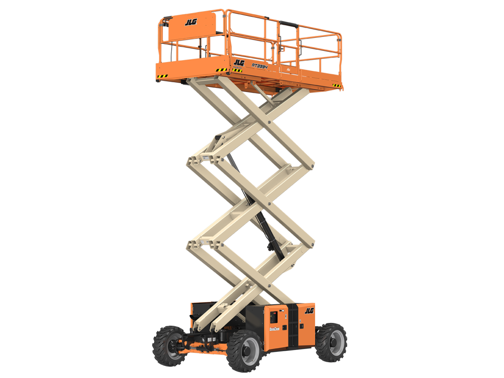 JCB 39' Rough Terrain Electric Scissor lift for rent from National Lift Truck in Chicago, Memphis, or Little Rock